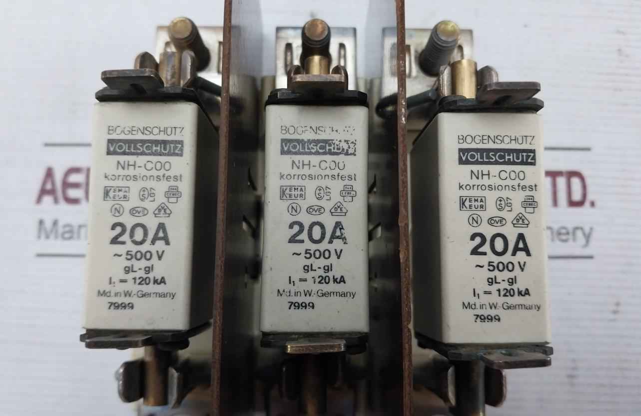 Bogenschutz Nh-c00 Fuse Holder With Fuse 20A 500V Gl-gi 120 Ka