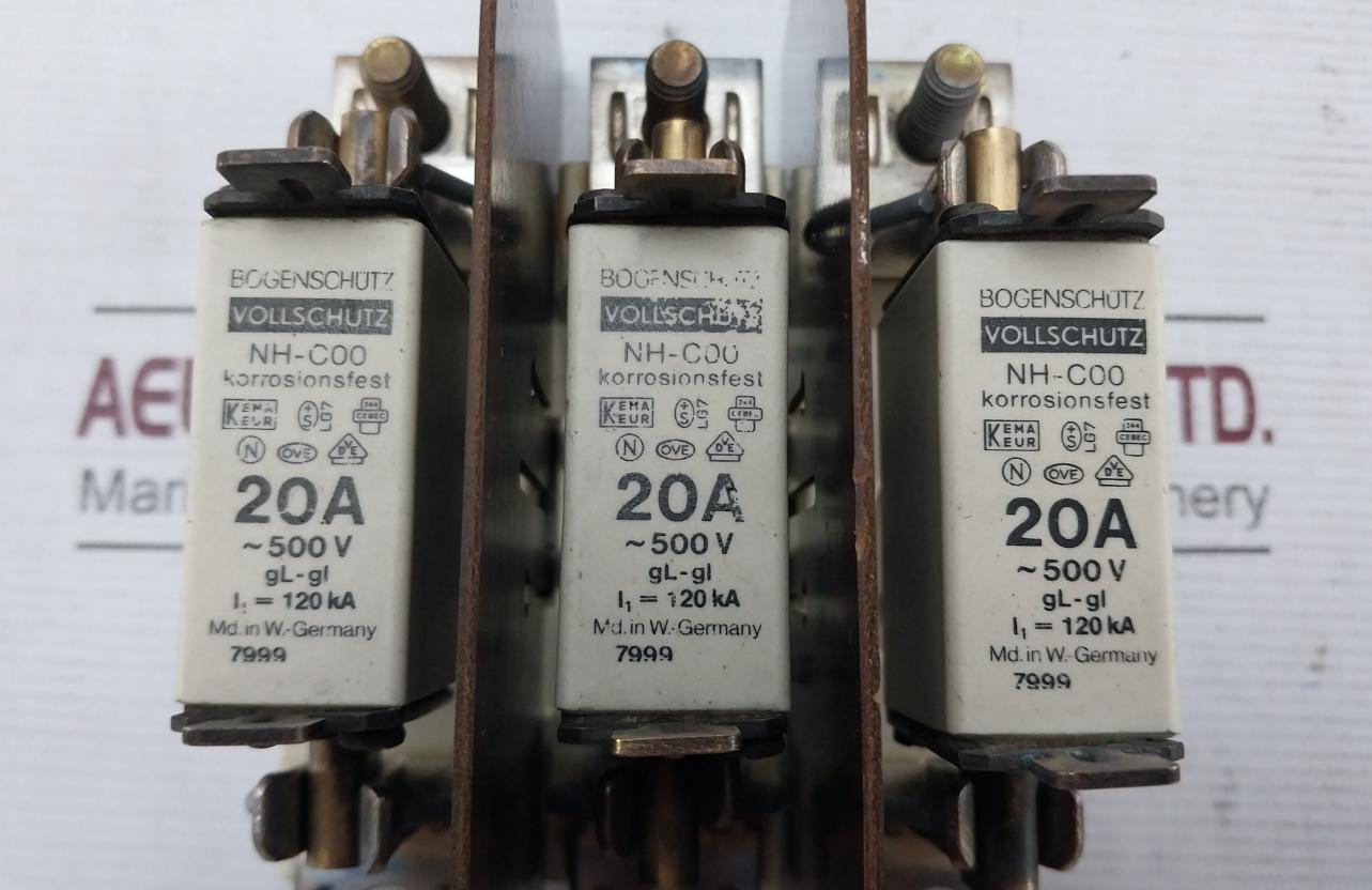 Bogenschutz Nh-c00 Fuse Holder With Fuse 20A 500V Gl-gi 120 Ka