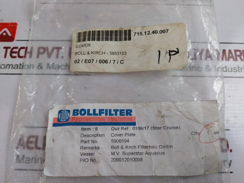 BOLL & KIRCH 5906594 Bollfilter P265GH Cover Plate