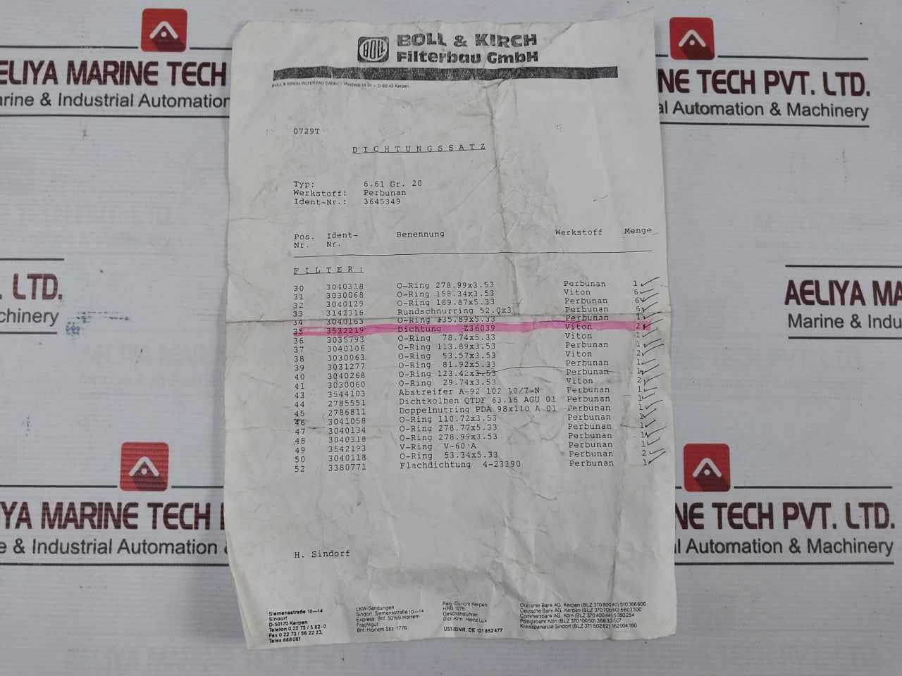 Boll & Kirch 6.61 Gr.20 Gasket Set O-ring Seal 3460018625