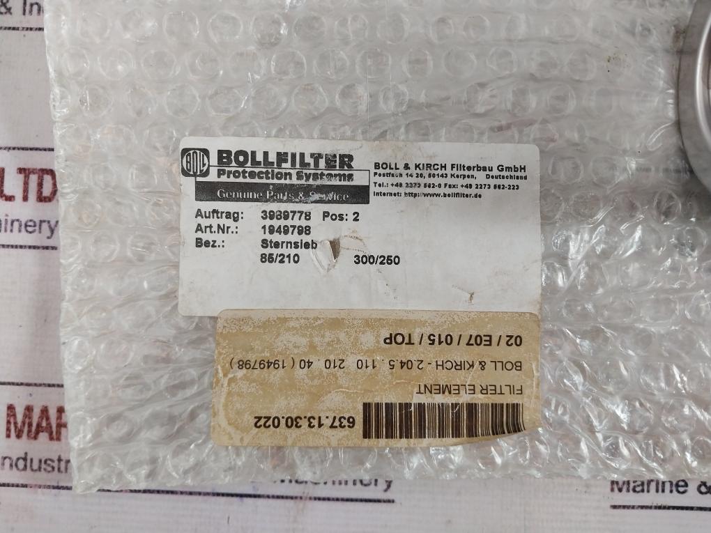 Boll & Kirch Bollfilter 1949798 Star Pleated Sieve Filter Element