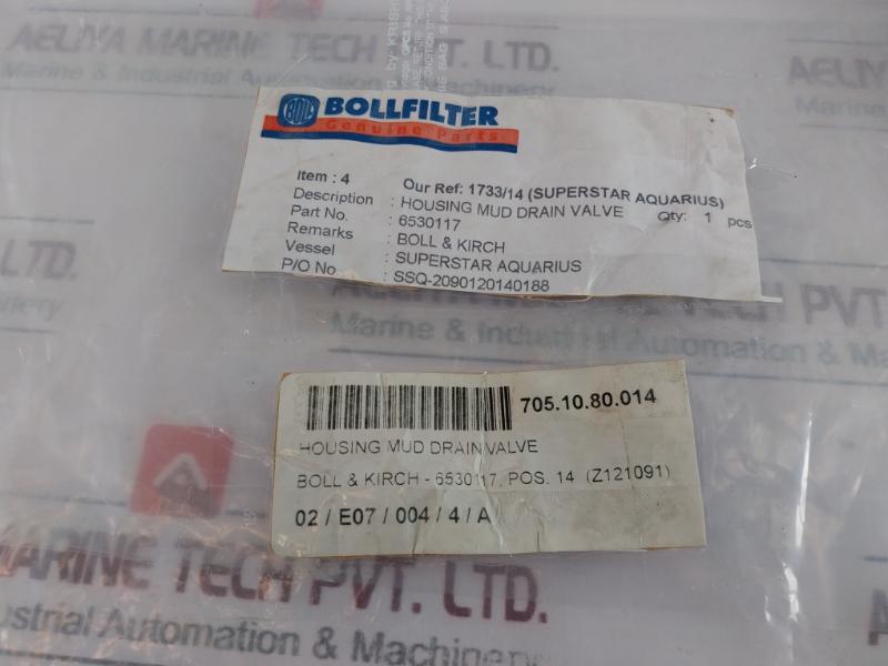 Bollfilter 115434 Housing Mud Drain Valve 6.72 Dn40, 69482Mag, 6530117