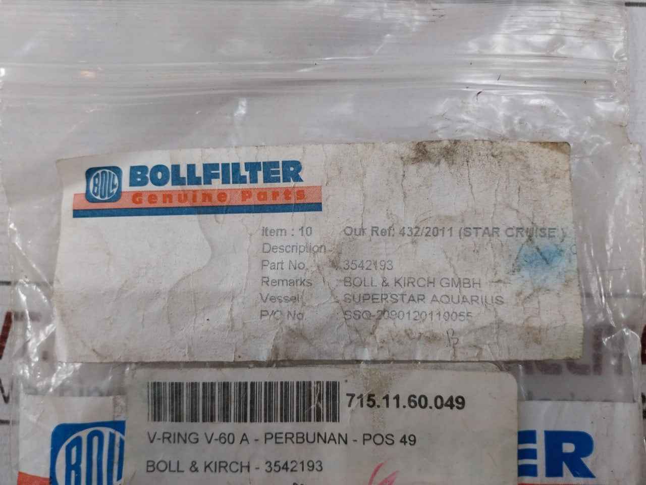 Bollfilter 3542193 V-ring-perbunan-pos 49 V60A