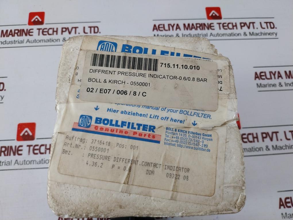 Bollfilter 4.36.2 Pressure Differential Contact Indicator, 0.06/0.8 Bar