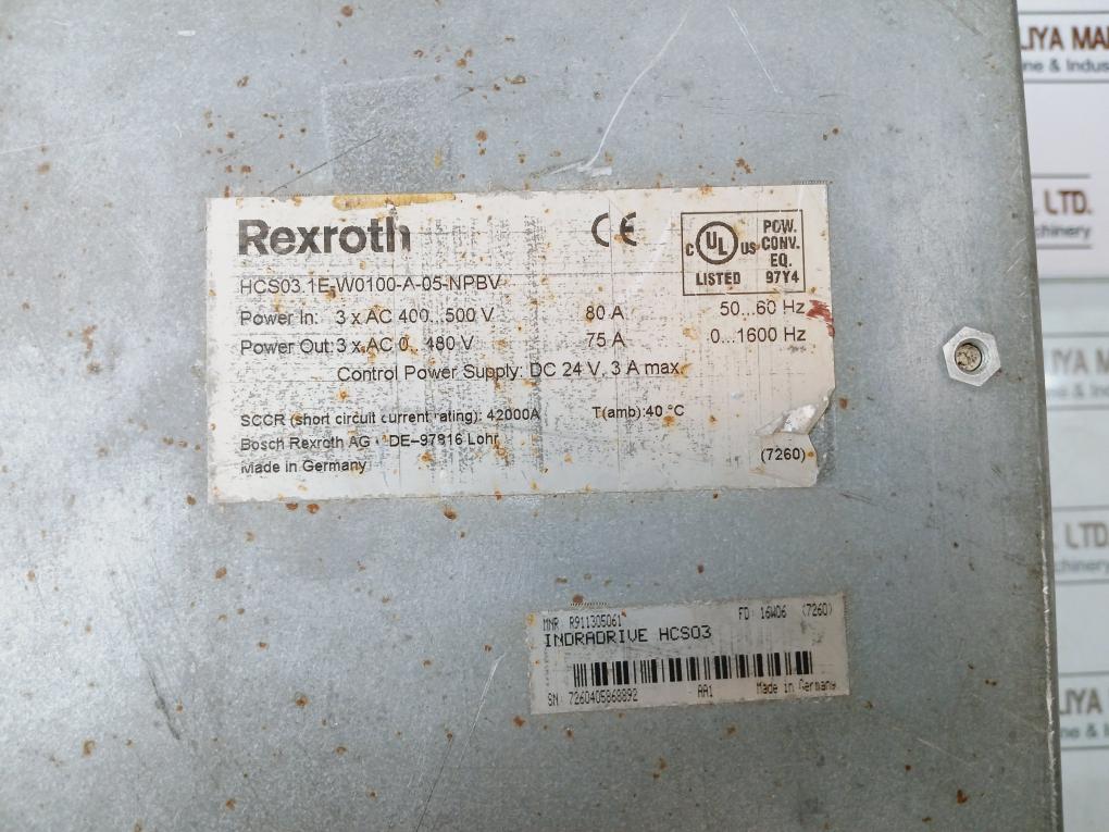 Bosch Rexroth Hcs03.1E-w0100-a-05-npbv Single Axis Converter Ac400-500V 80A