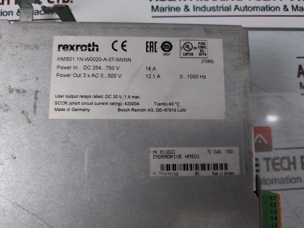 Bosch Rexroth Hms01.1N-w0020-a-07-nnnn Indradrive Dc 254…750V 14A