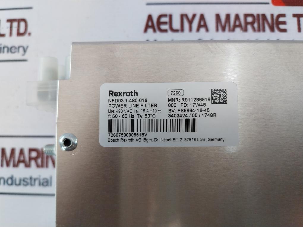 Bosch Rexroth Nfd03.1-480-016 Power Line Filter 16A 480Vac 50-60Hz 0.7-0.8Nm