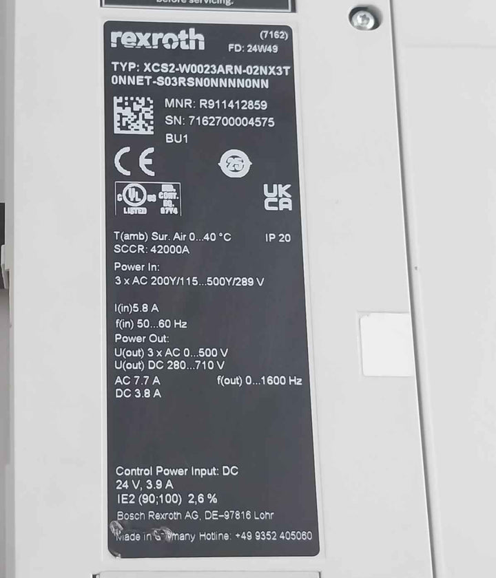 Bosch Rexroth Xcs2-w0023Arn-02Nx3T0Nnet-s03Rsn0Nnnn0Nn Ctrlx Drive Ip20