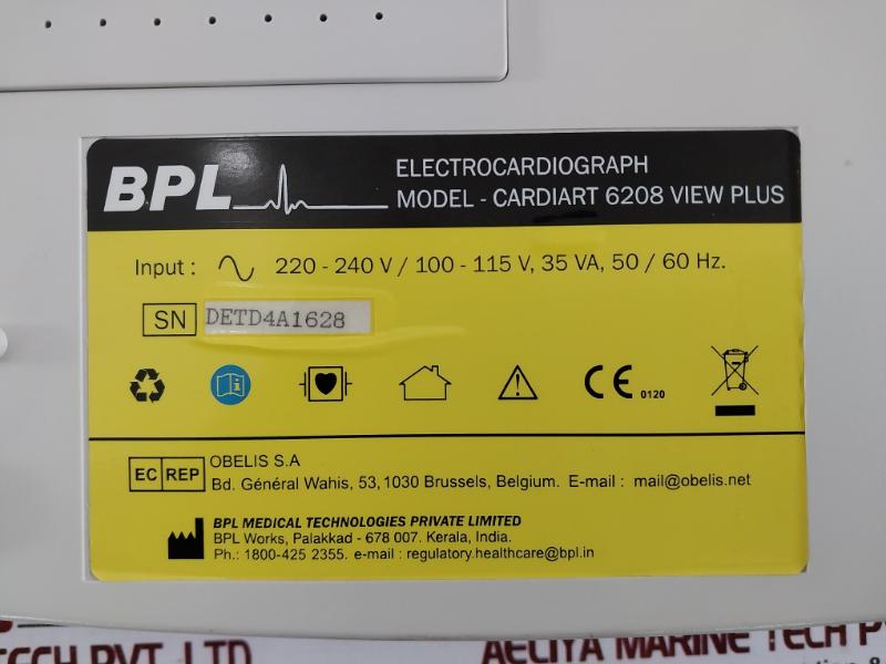 Bpl Cardiart 6208 View Plus 3 Channel Ecg Machine 100-115V 35 Va 50/60 Hz