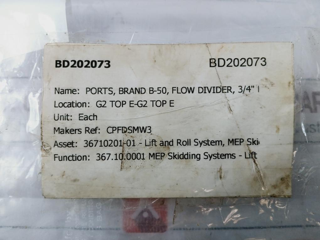 Brand Hydraulics B50-3/4 Flow Divider Ports, Bd202073
