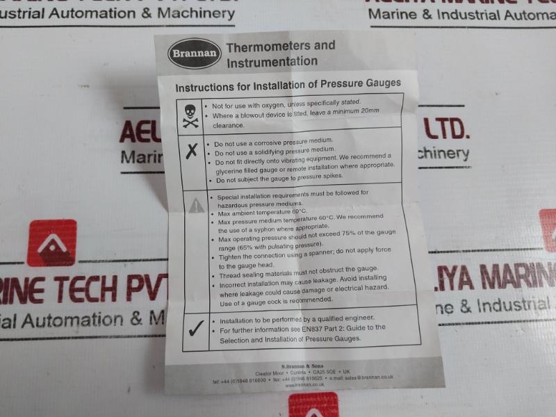 Brannan 0 To 230 Psi Pressure Gauge 0 To 16 Bar 75/408