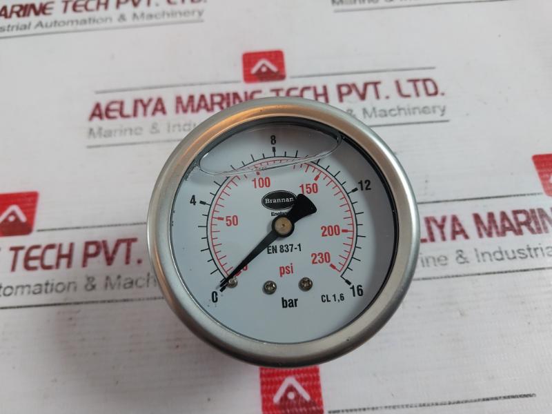 Brannan 0 To 230 Psi Pressure Gauge 0 To 16 Bar 75/408