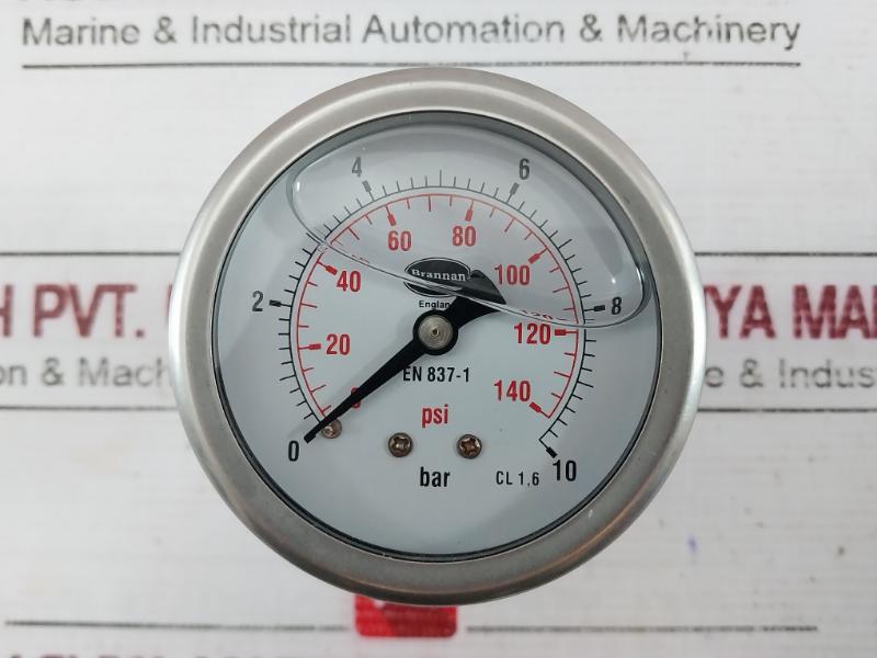 Brannan Cl 1.6 Pressure Gauge 0-10 Bar 0-140 Psi En837-1