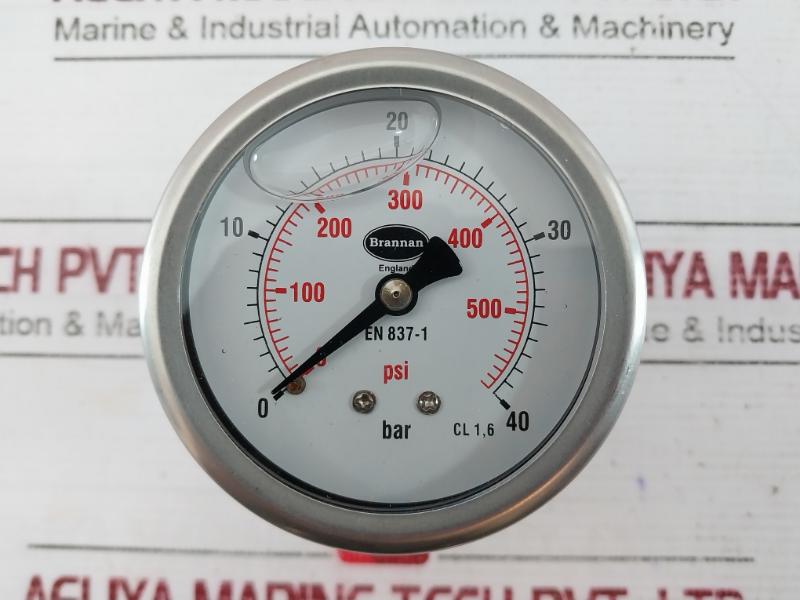 Brannan En 837-1 Pressure Gauge With Clamp 0 To 40 Bar 516050