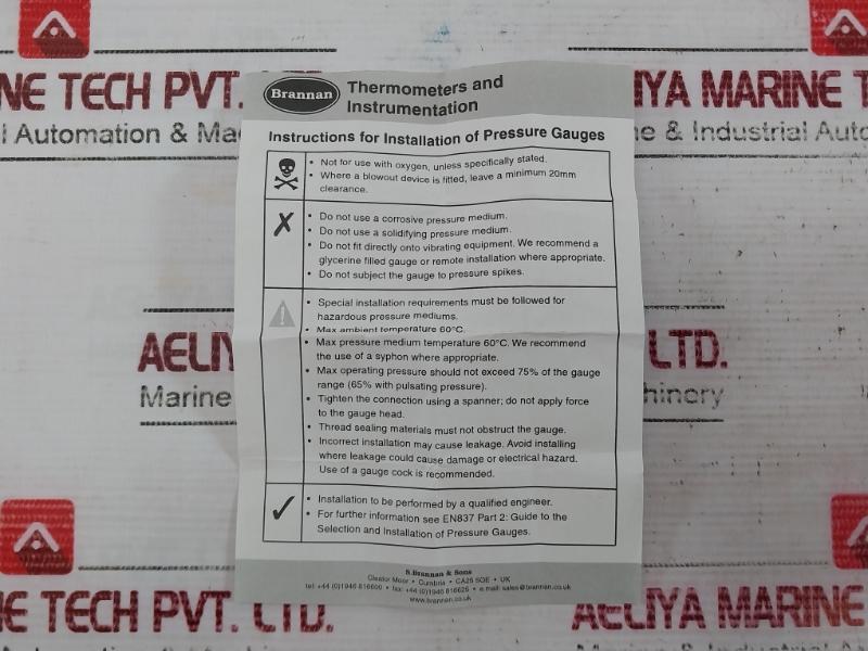 Brannan En 837-1 Pressure Gauge With Clamp 0 To 40 Bar 516050
