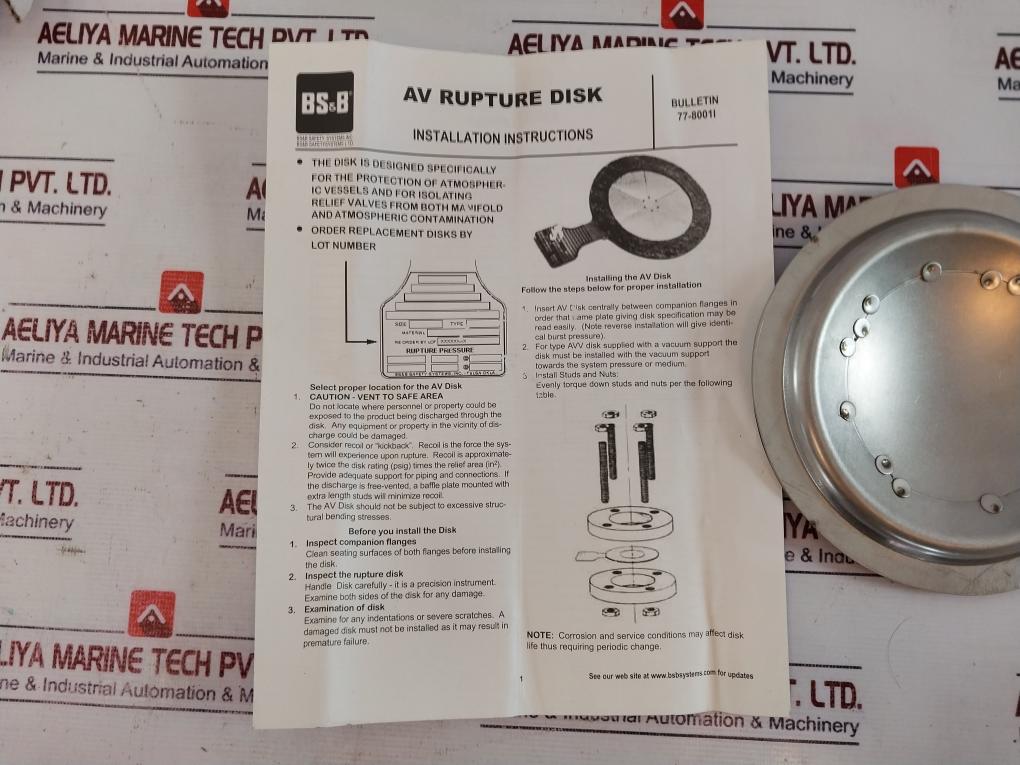 Bs & B Drv 4" Forward Acting Rupture Disk 6.00 Psi 280°c 316.ni.al.316