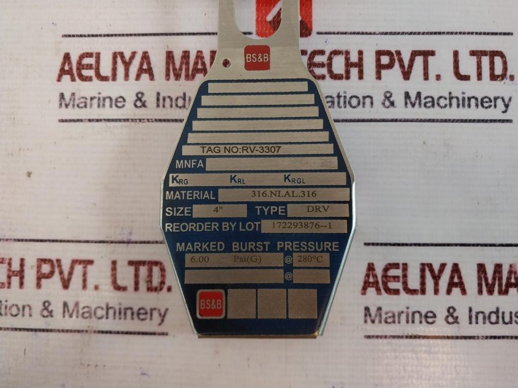 Bs & B Drv 4" Forward Acting Rupture Disk 6.00 Psi 280°c 316.ni.al.316