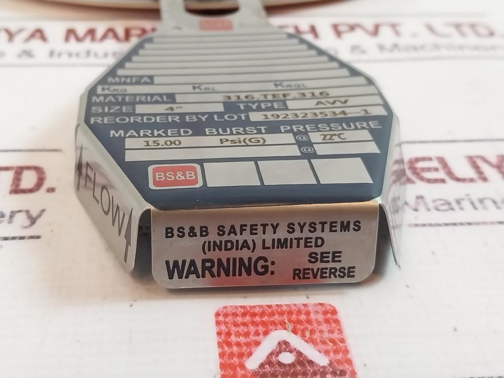 BS & B AVV 4" Rupture Disc 15.00 PSI(G) @ 22°C