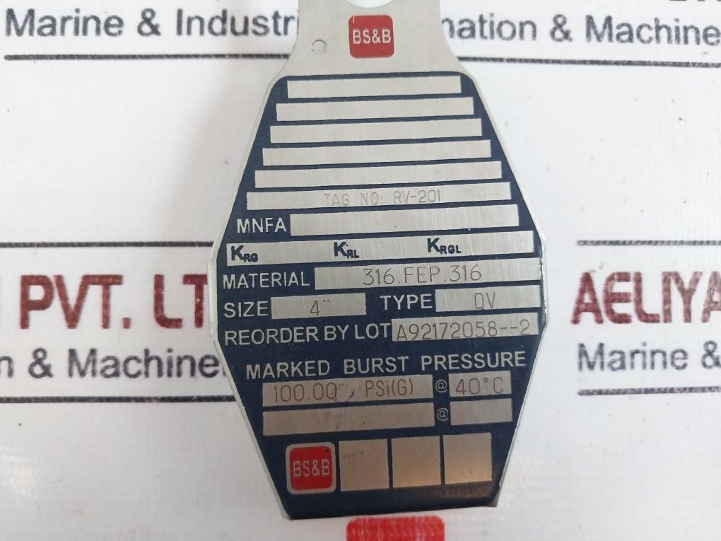 BS&B Safety Systems DV Rupture Disk A92172058--2