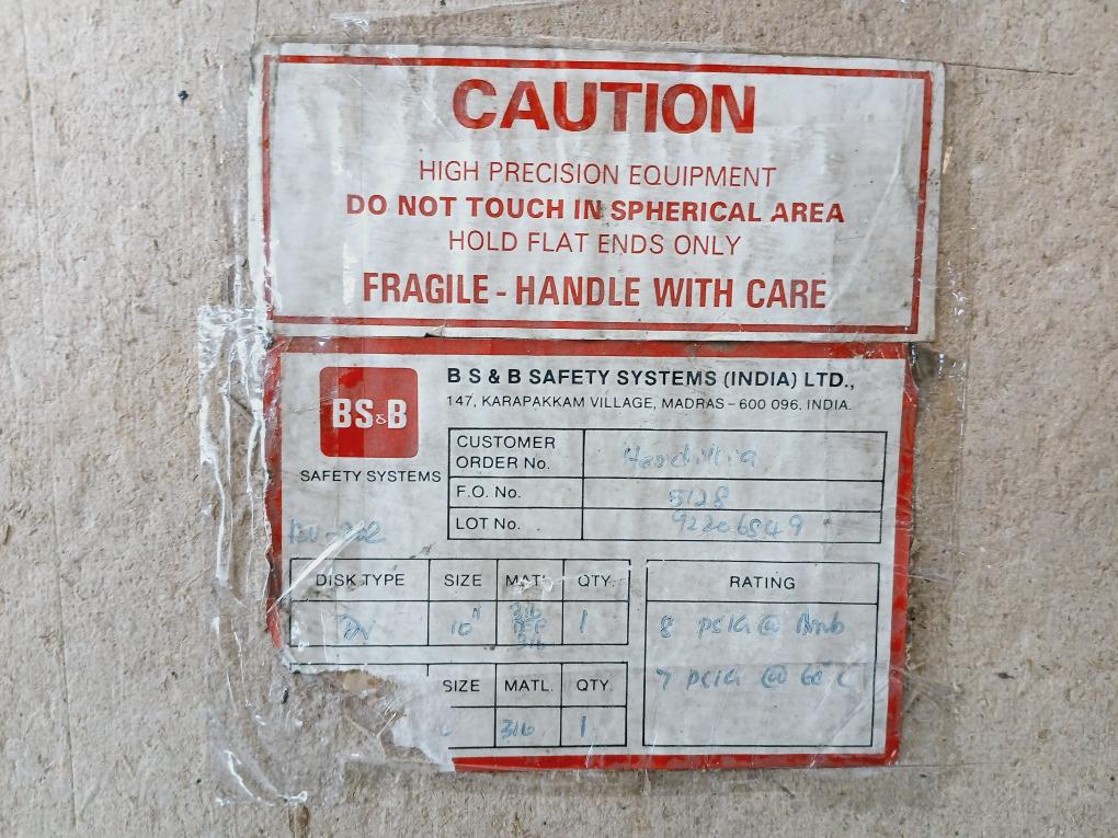 Bs&b Dv Rupture Disk Breathable Composite Foward Acting Size 10