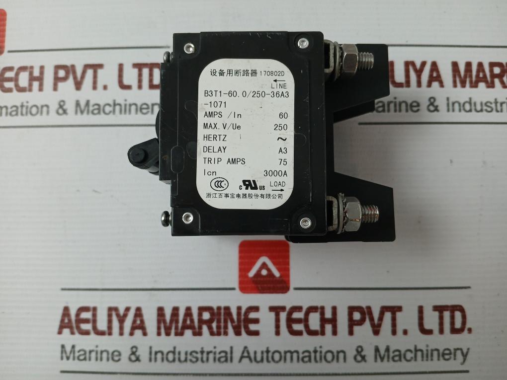 Bsb Circuit Breaker B3T1-60.0/250-36A3-1071, 60A 250V