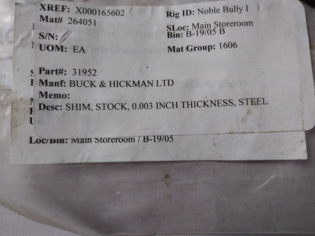 Buck & Hickman 31952 Shim Stock 0.003Inch Thickness