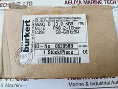 Burkert 0281 B 13,0 Nbr Ms 2/2-way Solenoid Valve 2-16Bar 230V 50-60Hz 8W