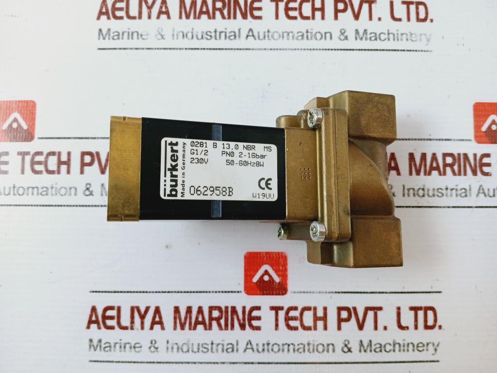 Burkert 0281 B 13,0 Nbr Ms 2/2-way Solenoid Valve 2-16Bar 230V 50-60Hz 8W