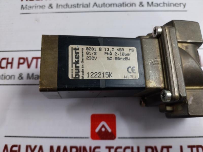 Burkert 0281 B 13,0 Nbr Ms Solenoid Valve 2-16bar 230v 50-60hz 8w