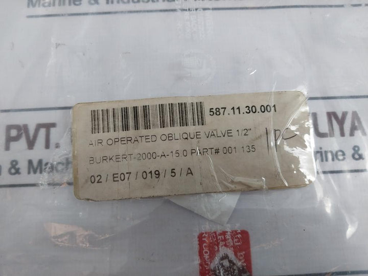 Burkert 2000 A 13.0 PTFE VA Air Operated Oblique Valve 1/2”