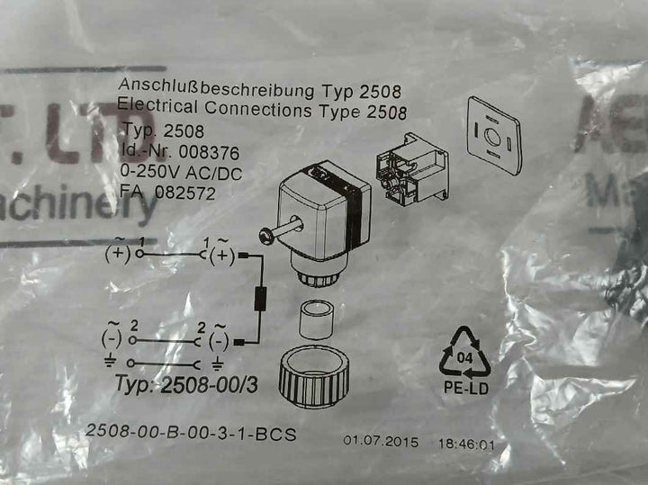 Burkert 2508-00/3 Connector 0-250V Ac/Dc