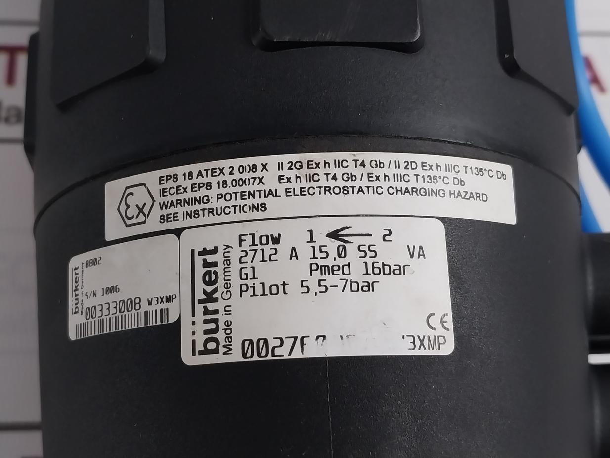 Burkert 8802 Continuous Control Valve With 8692-e1-..-l Pu02 Positioner 5.5-7Bar