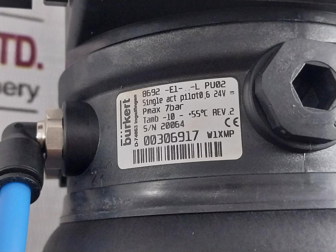 Burkert 8802 Continuous Control Valve With 8692-e1-..-l Pu02 Positioner 5.5-7Bar