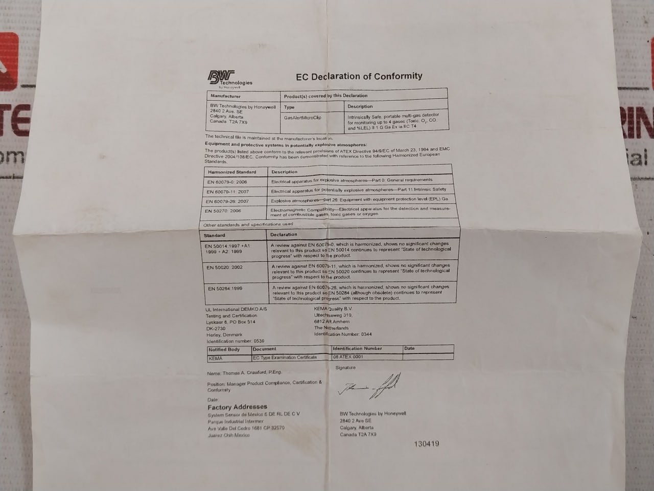 Bw Technologies Mc-xwhm-y-eu Multi Gas Detector Saw04-06.00-500Ce