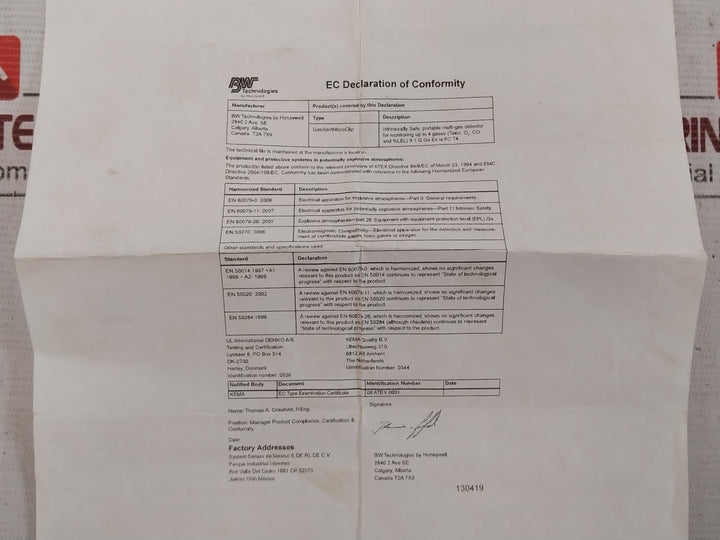 Bw Technologies Mc-xwhm-y-eu Multi Gas Detector Saw04-06.00-500Ce