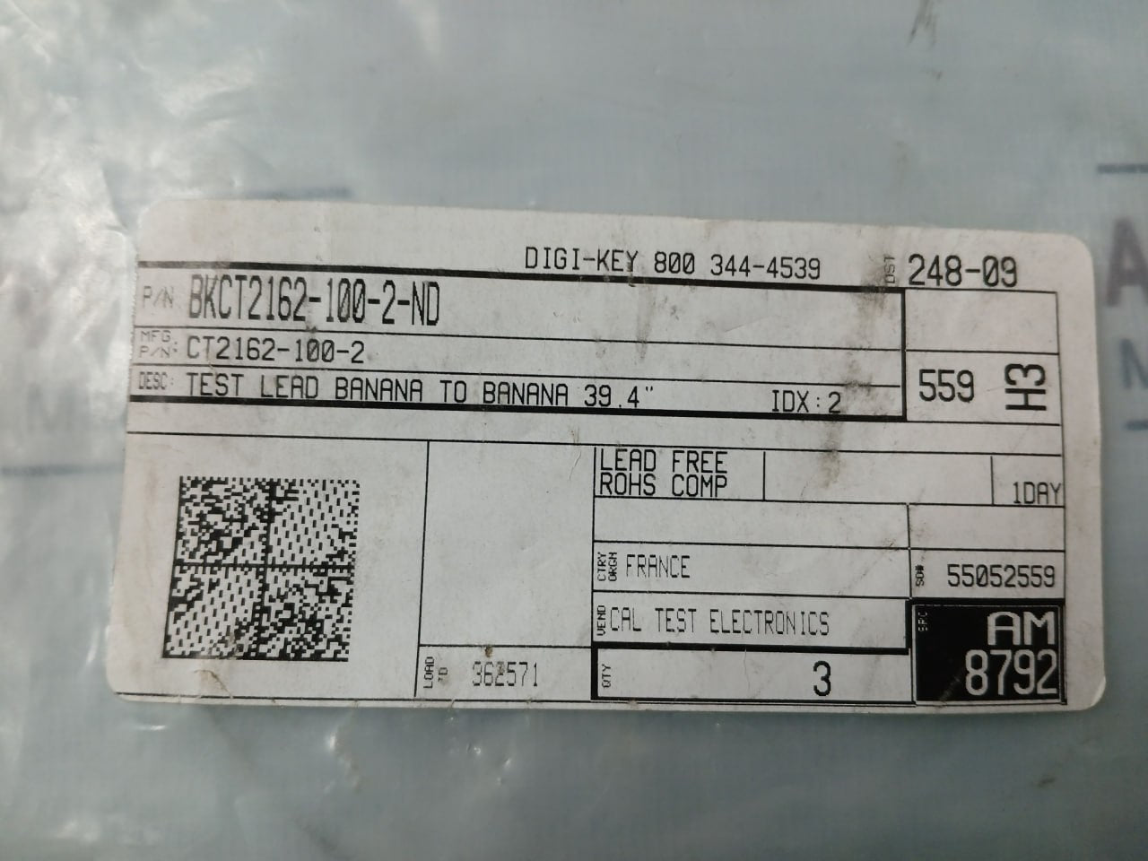 Cal Test Electronics Ct2162-100-2 Banana To Banana Test Lead 1000V 39.4