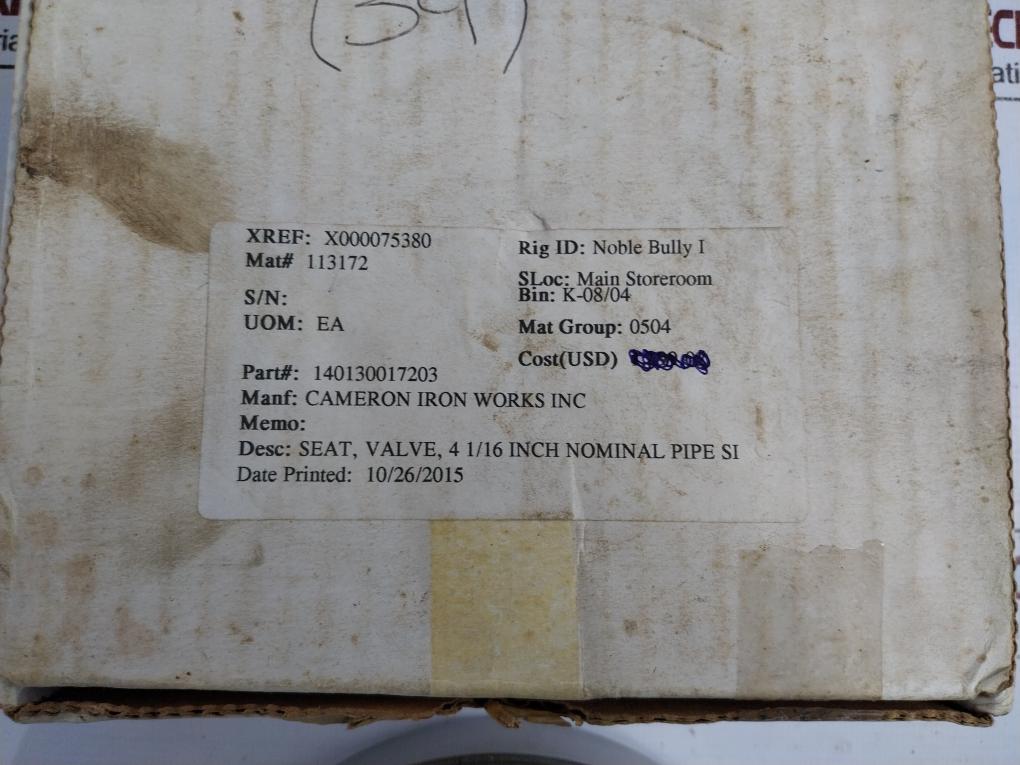 Cameron 140130-01-72-03 Seat Gate Valve H3829Af 4 1/6 Inch