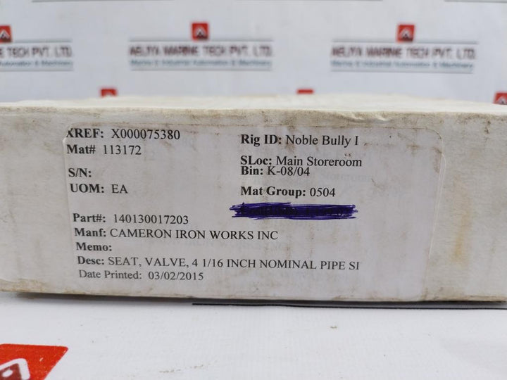 Cameron 140130-01-72-03 Seat Gate Valve 424785 1/6 Inch