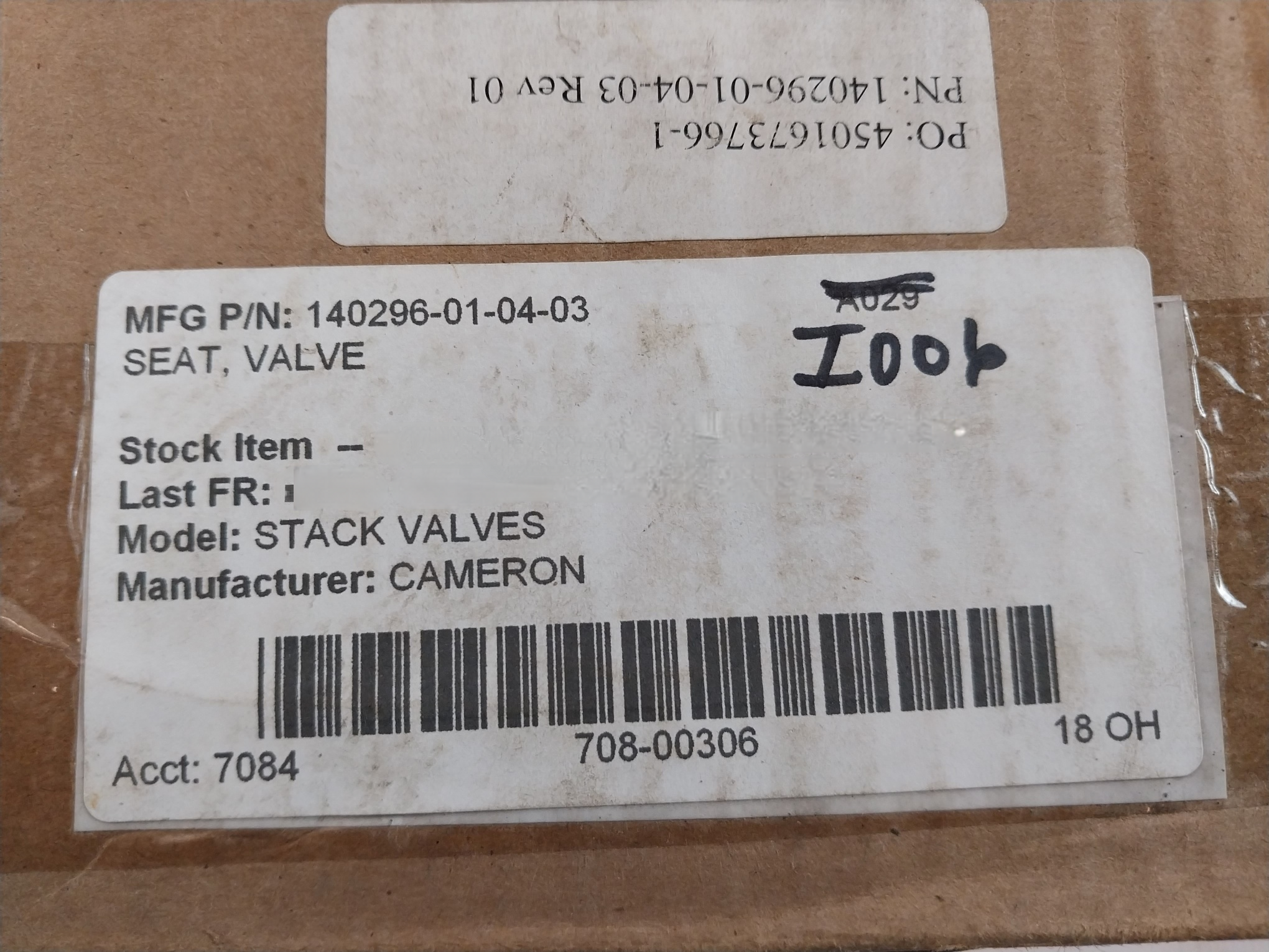Cameron 140296-01-04-03 Seat Valve B14225 Rev. 01