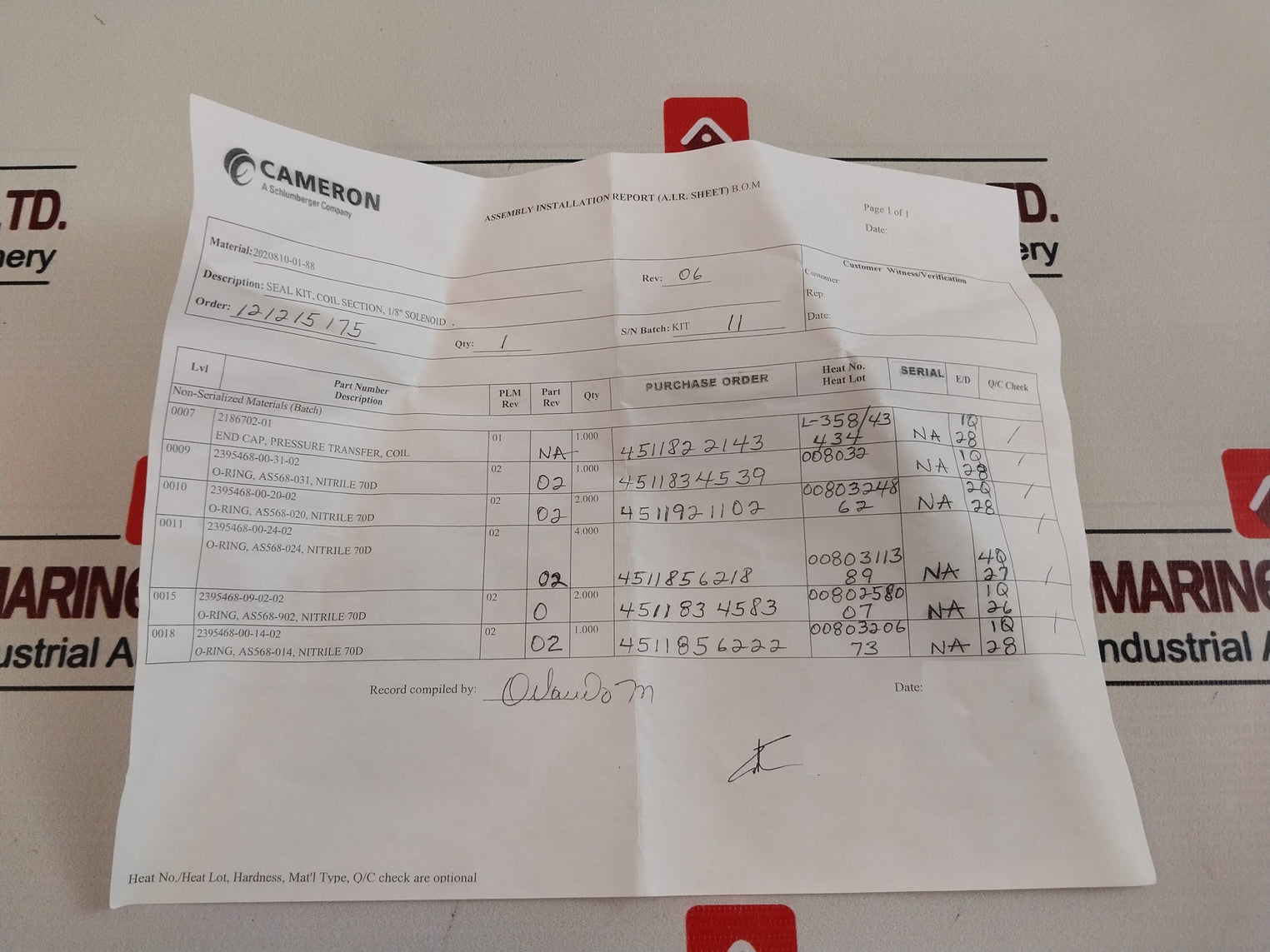 Cameron 2020810-01-99 1/8â€ Solenoid Valve With Coil Repair Kit 2232325-01