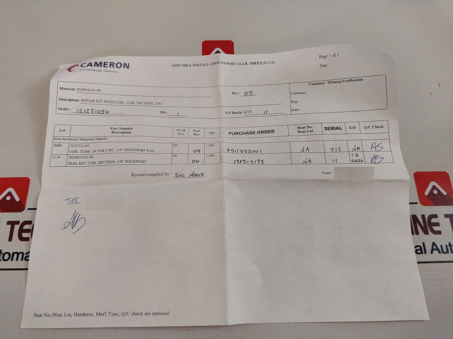 Cameron 2020810-01-99 1/8â€ Solenoid Valve With Coil Repair Kit 2232325-01