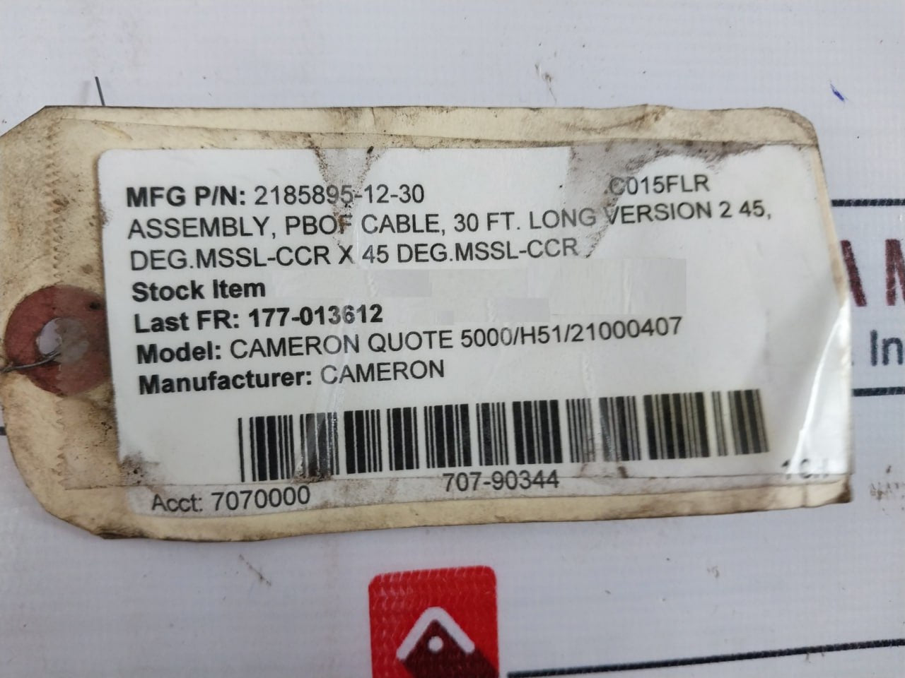 Cameron 2185895-12-30 Pressure Balanced Oilfill Cable Assembly 10 Meter