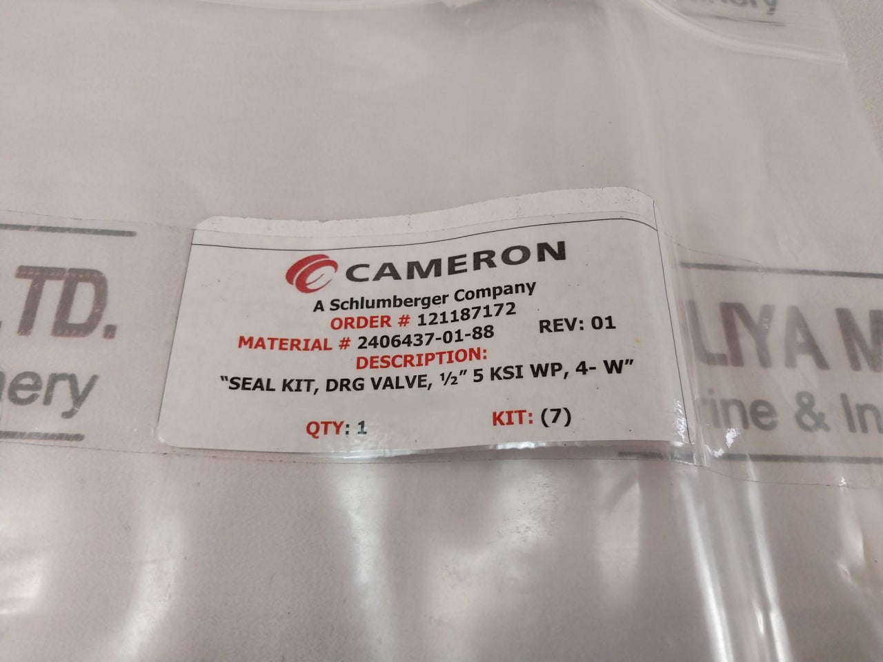 Cameron 2406437-01-99 Repair Kit, Drg Valve, 1/2" 5 Ksi Wp