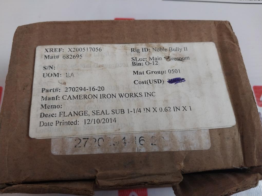 Cameron 2720294-16-20 Flange Seal Sub 1-1/4 In X 0.62 In X 1