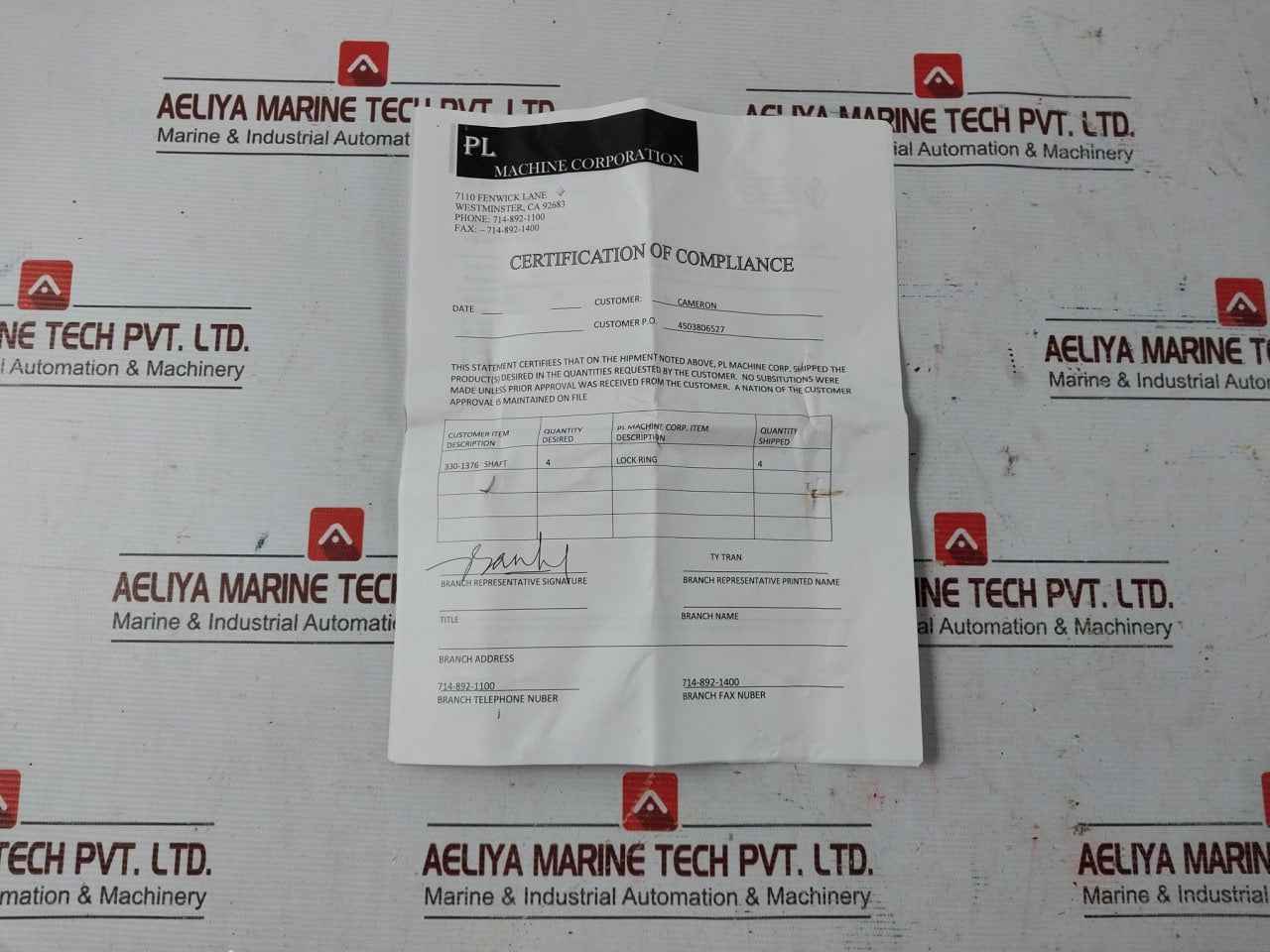 Cameron 330-1376 Shaft Lock Ring Mandrill Top Drive Wfm03141 Rev-02