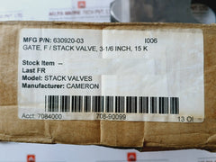 Cameron 630920-03 Gate For Stack Valve 3-1/16 Inch Rev 01 15,000 Psi