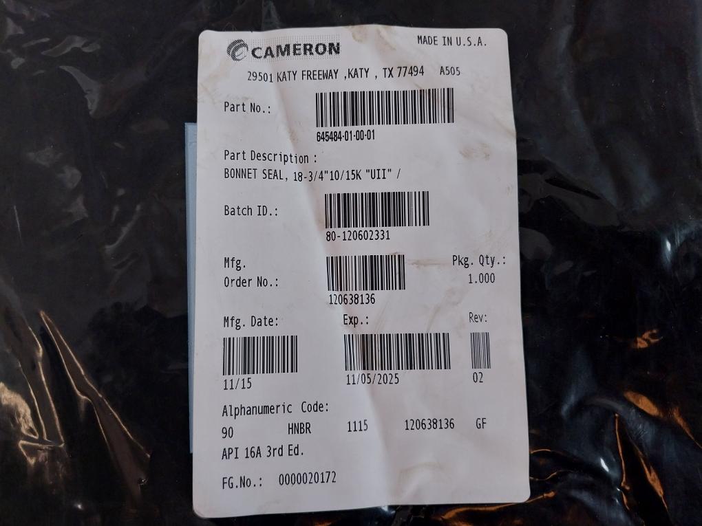 CAMERON 645484-01-00-01 Bonnet Seal