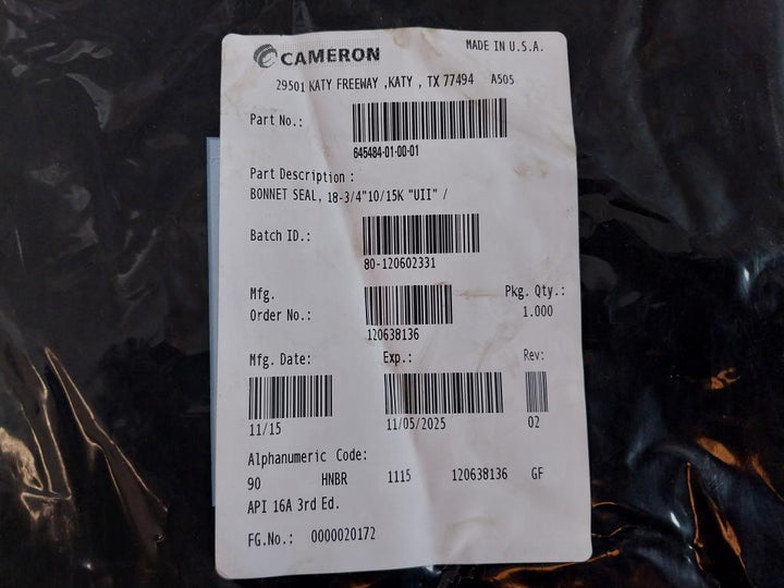 CAMERON 645484-01-00-01 Bonnet Seal