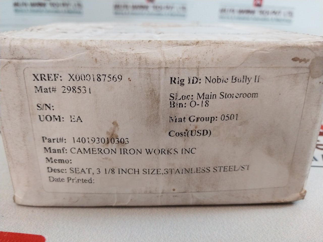 Cameron 140193-01-03-03 Seat Valve 3 1/8 Inch Size