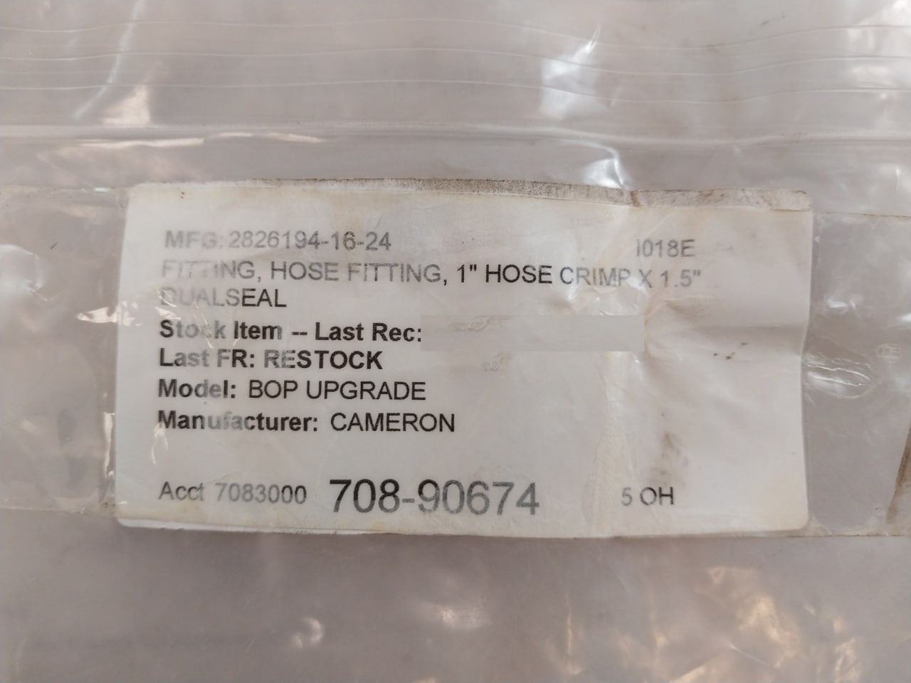 Cameron 19Ge3-16-16C 1” Hose Crimp X 1.5” Dualseal Hose Fitting